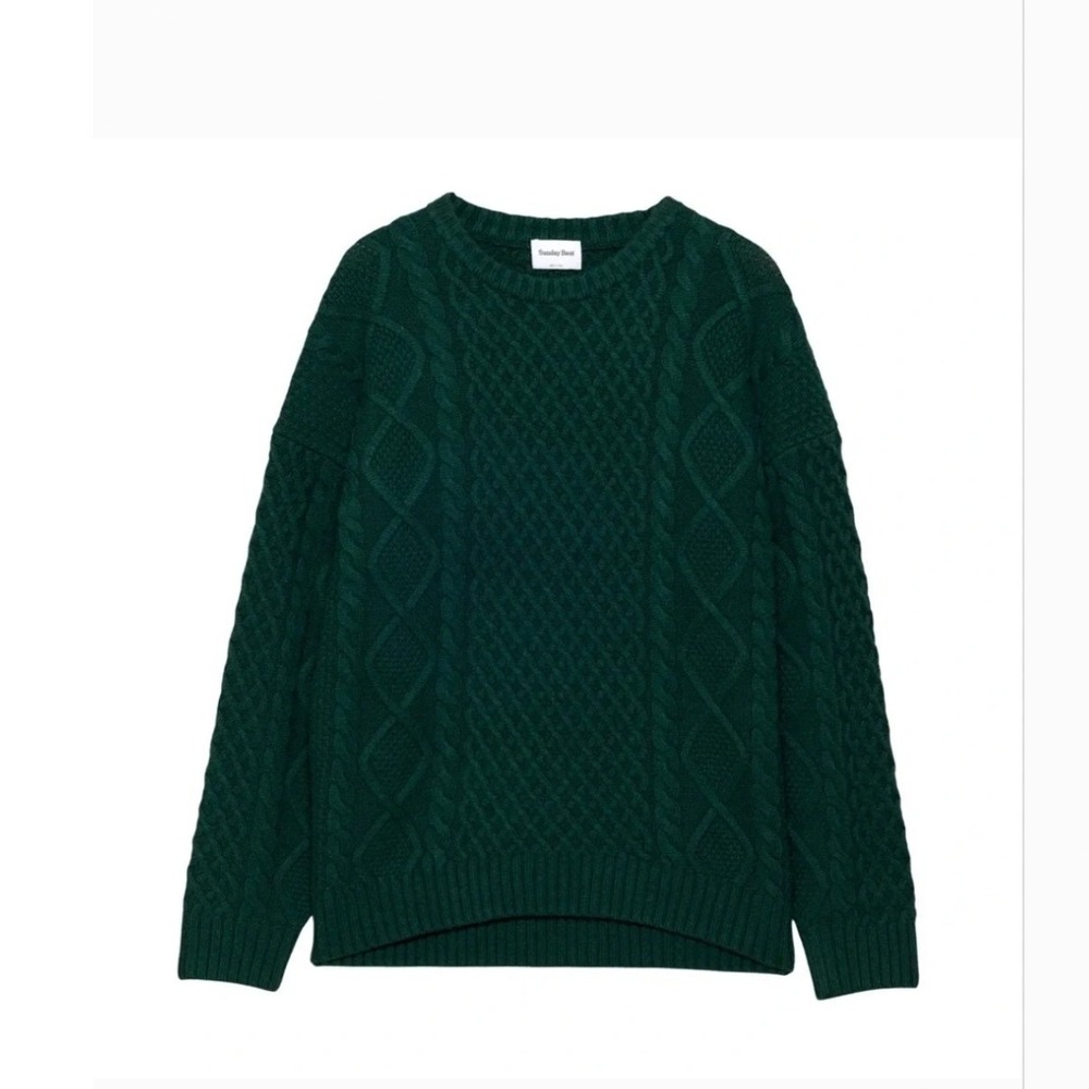 Aritzia Sunday Best Peggy Cable Knit Sweater Dark Green Merino‎ Wool XS 100791